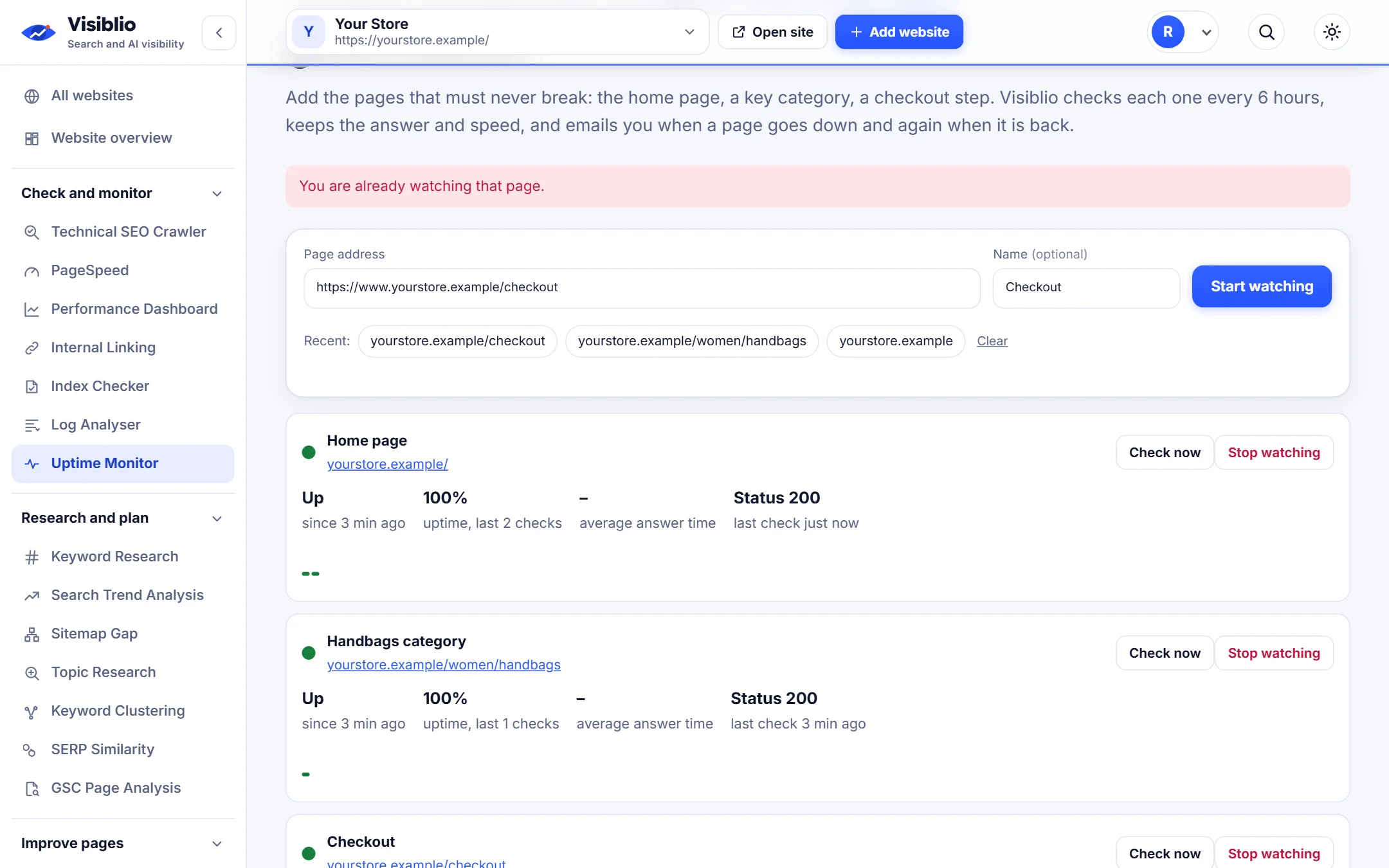 Uptime Monitor: An email when something changes