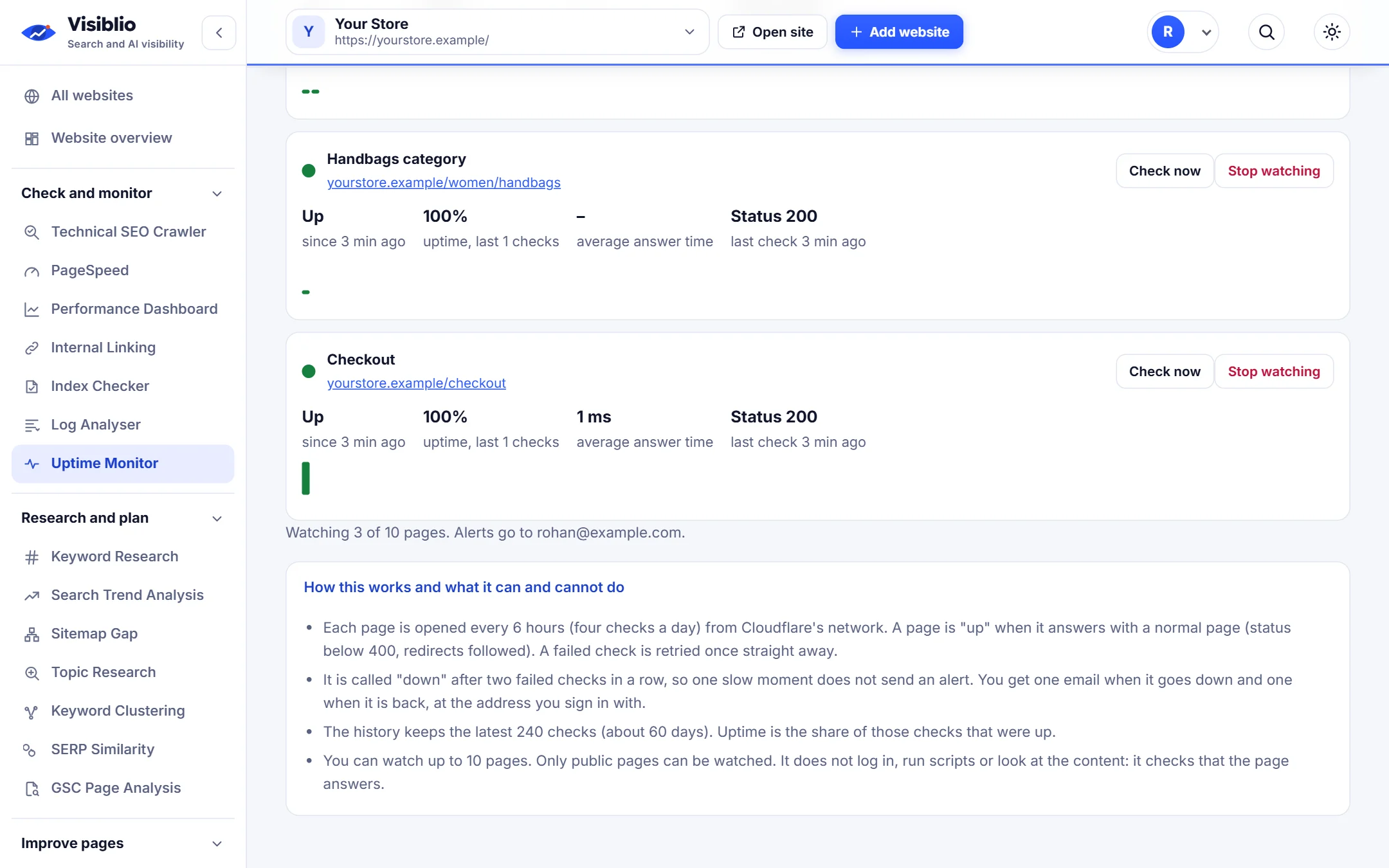 Uptime Monitor: See how reliable a page has been